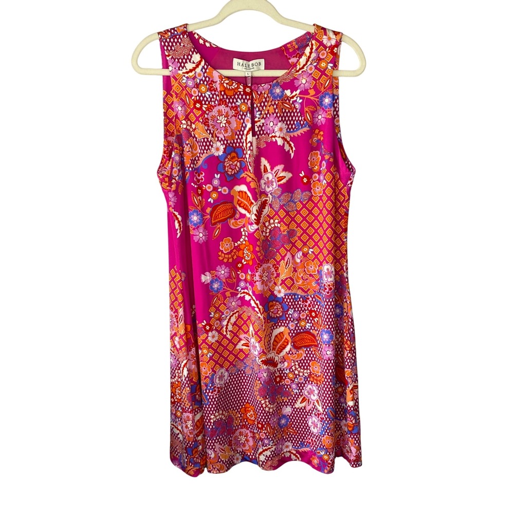 Hale Bob Fuchsia Floral Sleeveless Shift Dress 23BT6233 Womens Large NWT